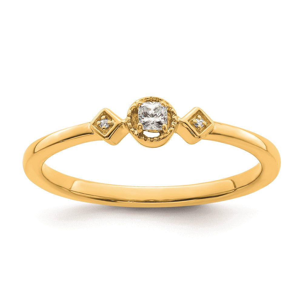 14k Yellow Gold Beaded Edge 3-Stone 1/15 carat Cushion Diamond Promise Engagement Ring Size 7