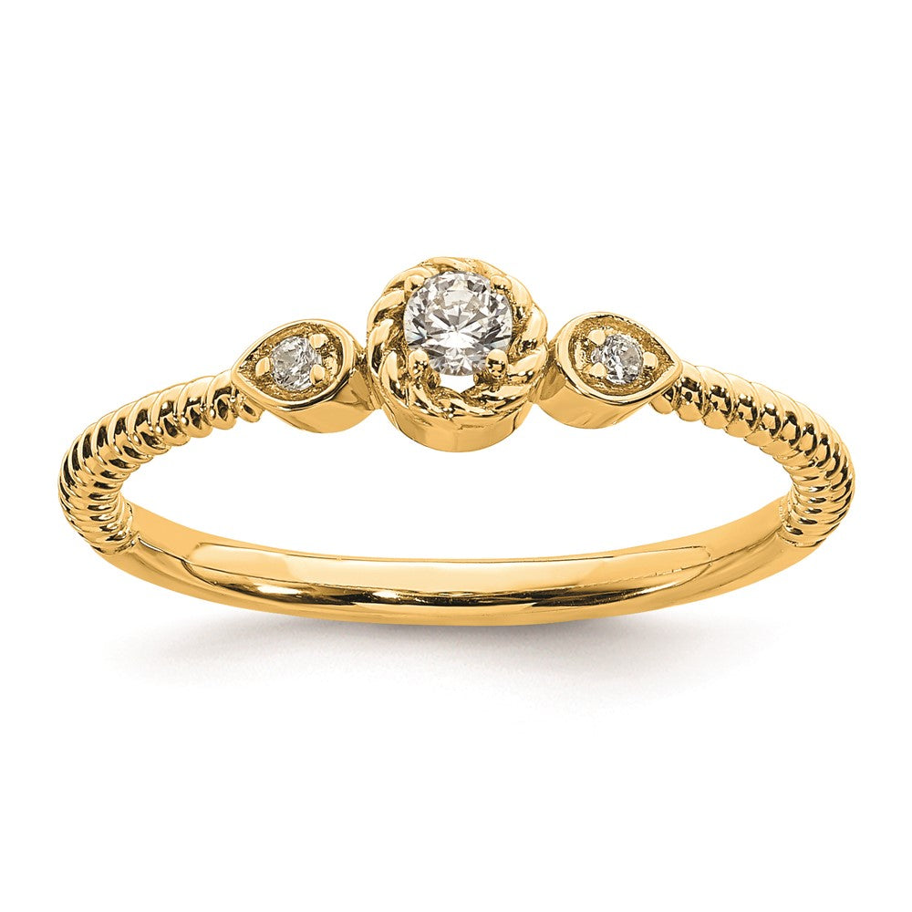 14k Gold Roped Band 3-Stone 1/15 carat Round Diamond Promise Engagement Ring Size 7