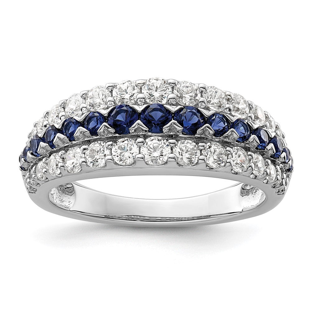 14k White Gold 7/8 carat Lab Grown Diamond and Lab Created Blue Sapphire Fashion Ring Size 7