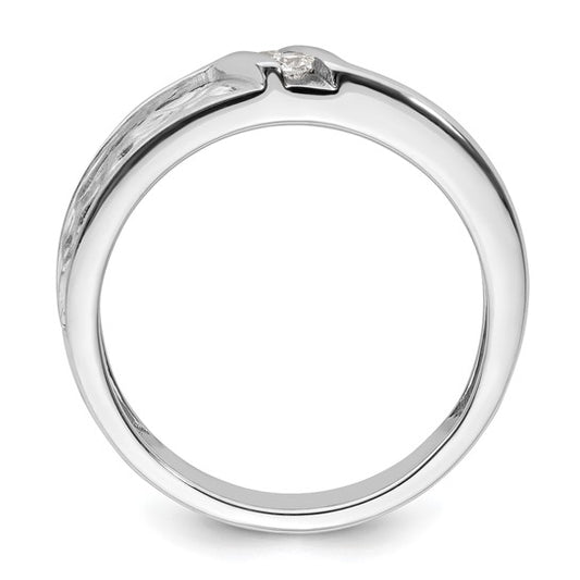 14k White Gold Polish and Satin Hammered Diamond Mens Wedding Band Ring