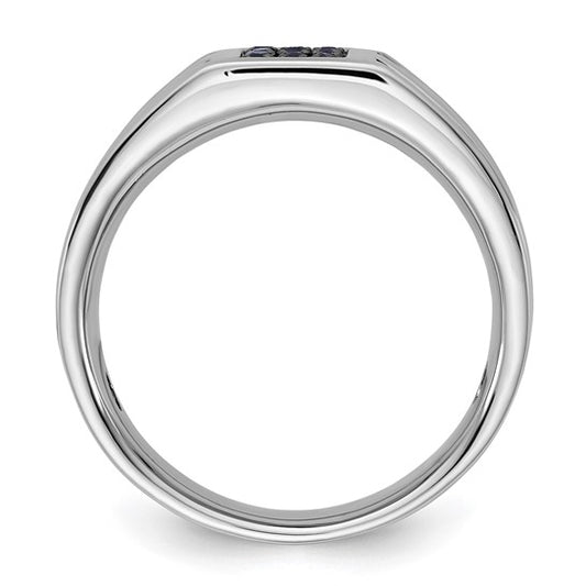 Sterling Silver Round Black Sapphire Mens Ring
