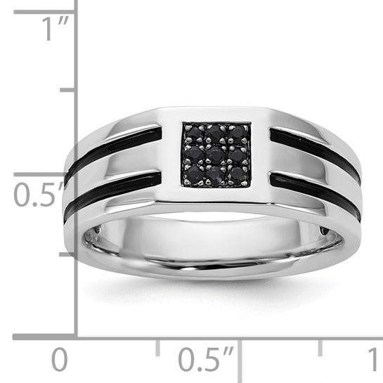 Sterling Silver Round Black Sapphire Mens Ring
