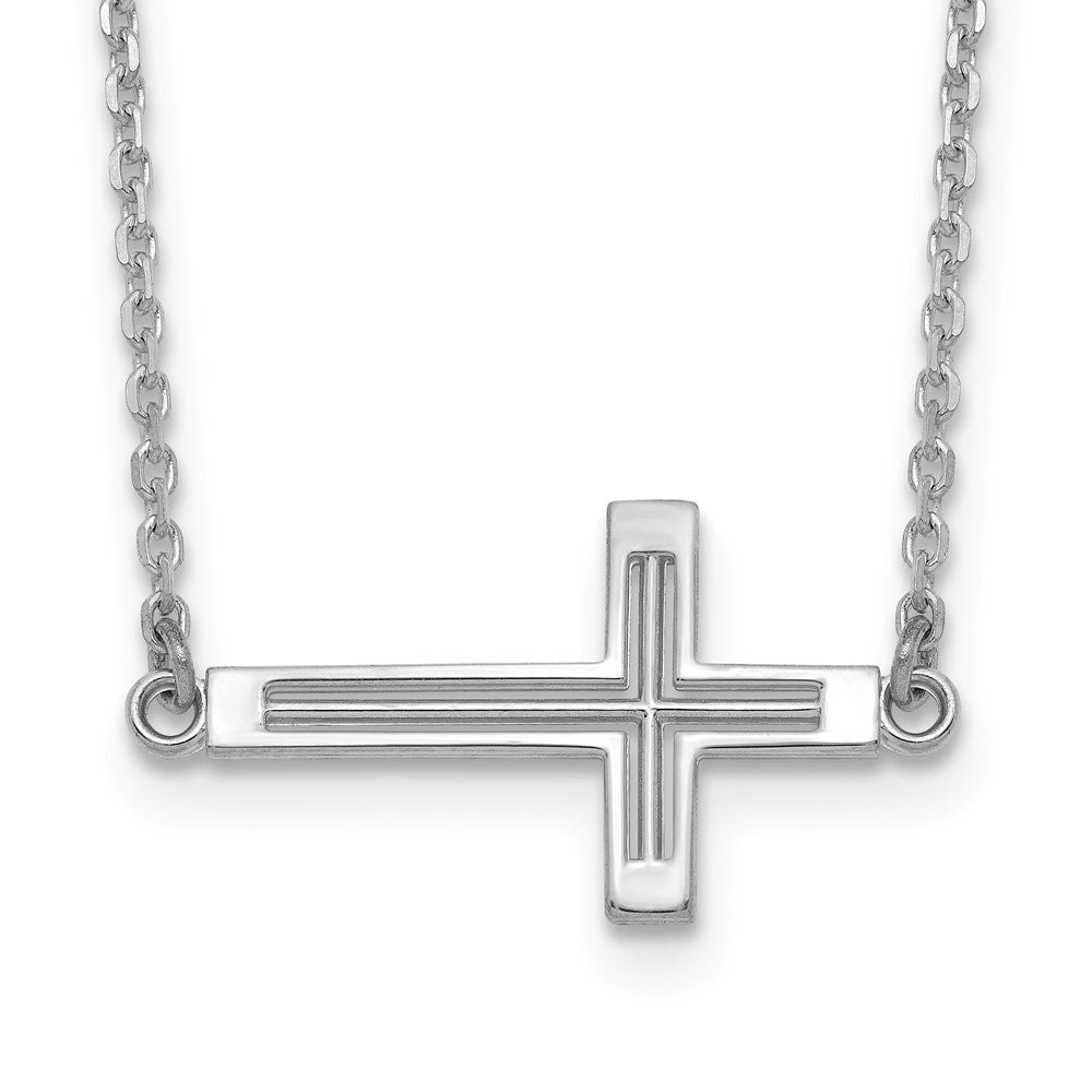 14k White Gold Polished Cut-out Sideways Cross Necklace 19"