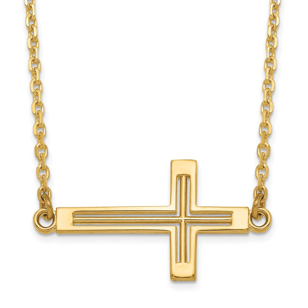 14k Yellow Gold Polished Cut-out Sideways Cross Necklace 19"
