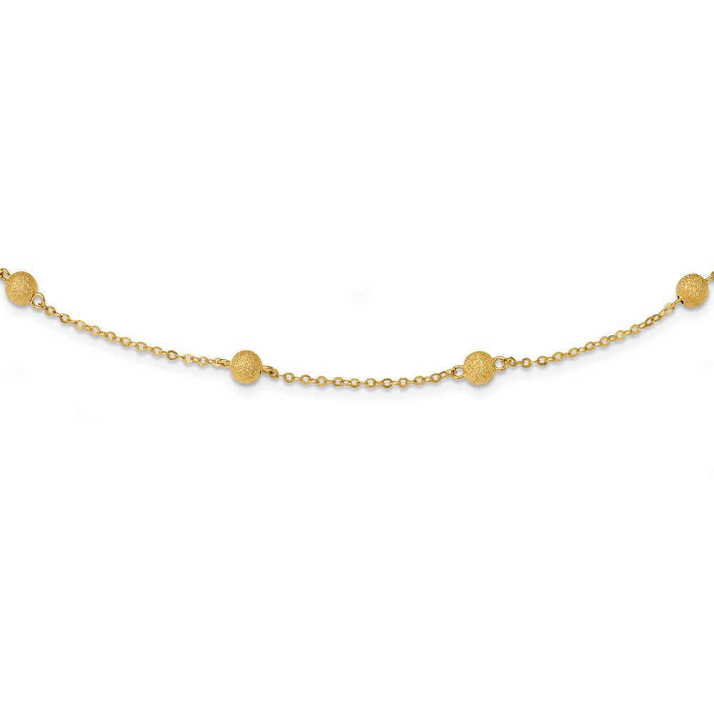 14k Yellow Gold Textured 7 Stations Ball Necklace 24"