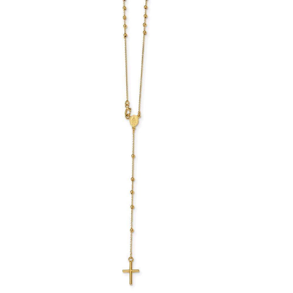 14k Polished Cross and Miraculous Medal Beaded Rosary Necklace 16.5"