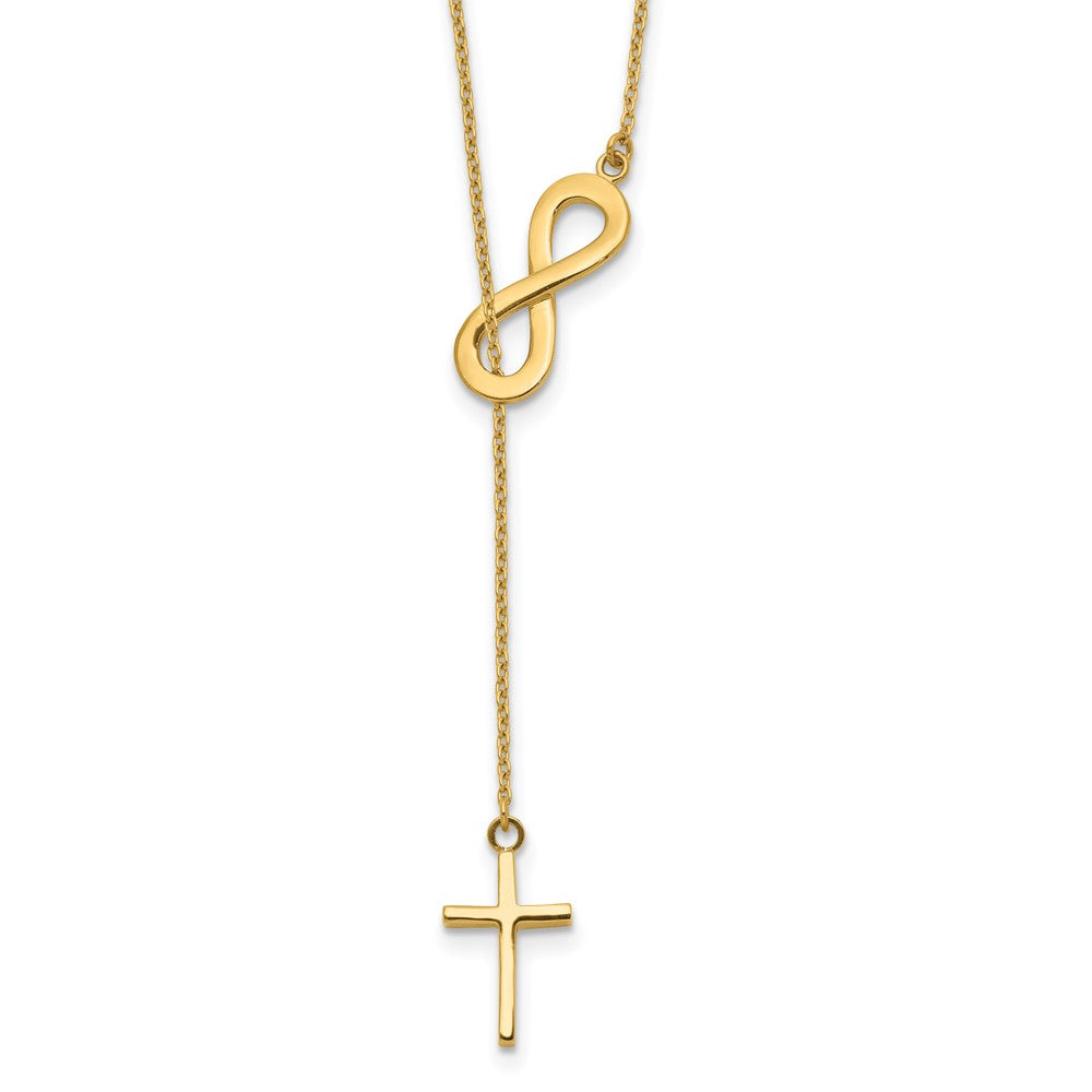 14k Yellow Gold Polished Infinity and Cross Lariat Necklace 18"