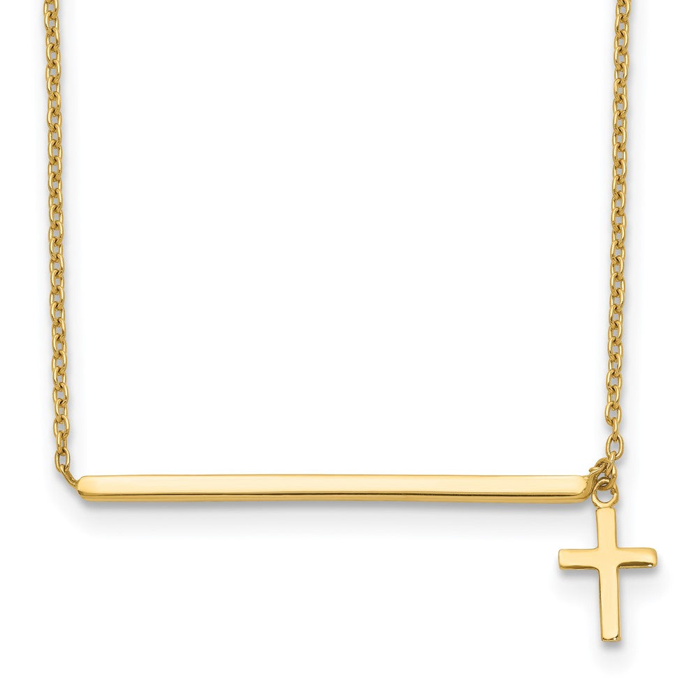 14k Yellow Gold Polished Bar with Dangle Cross Choker Necklace 15"