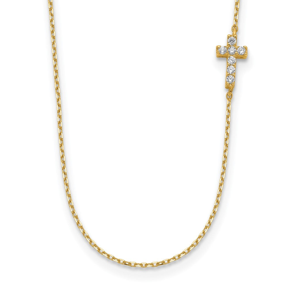 14k Yellow Gold Small Cubic Zirconia Cross Necklace 20"