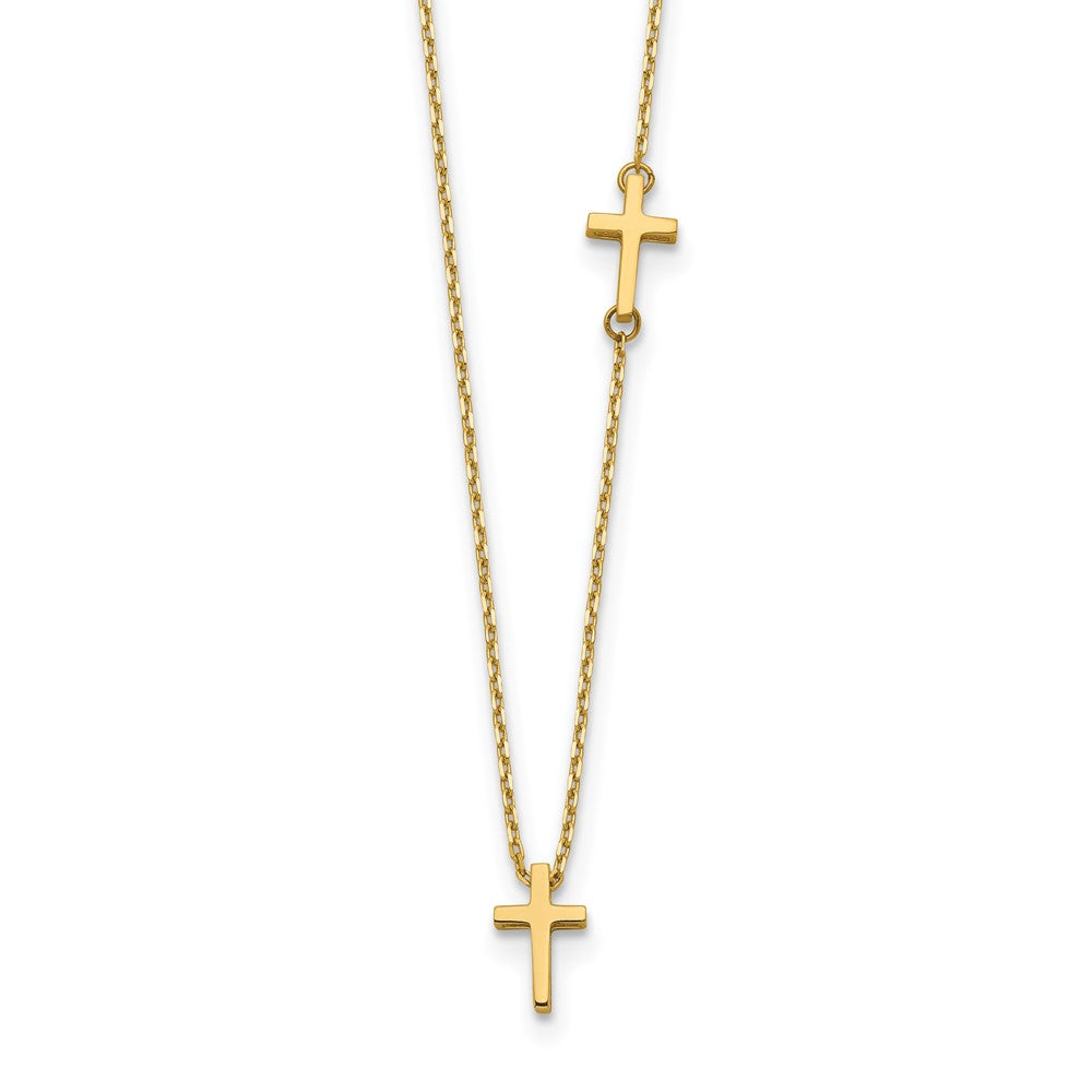 14k Yellow Gold Polished Sideways Cross and Cross Pendant Necklace 18"