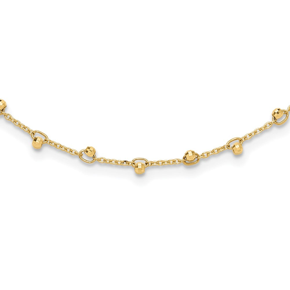14k Yellow Gold Polished and Diamond-cut Beaded Necklace 18+2"