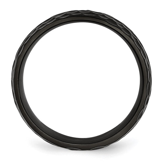 Stainless Steel Hammered Black IP-plated 8mm Band Ring