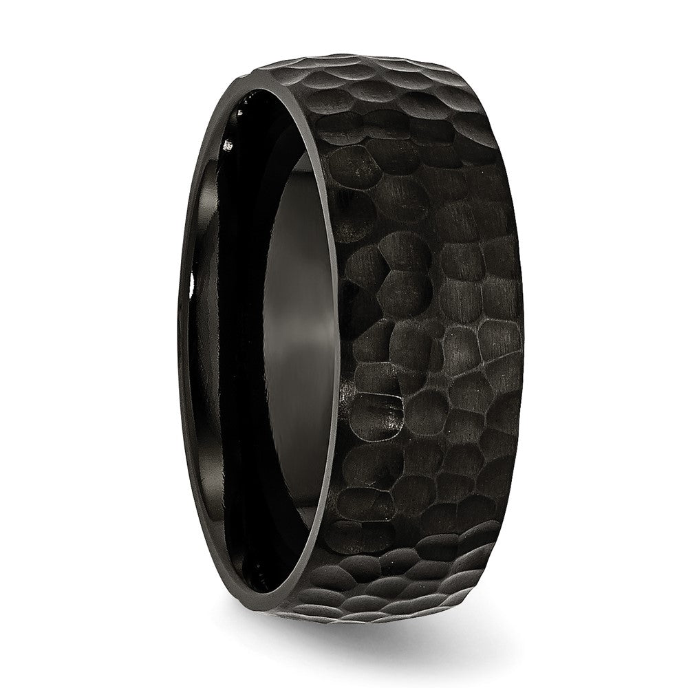 Stainless Steel Hammered Black IP-plated 8mm Band Ring