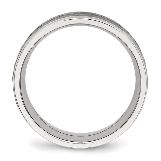 Stainless Steel Polished and Hammered 8mm Grooved Band Ring