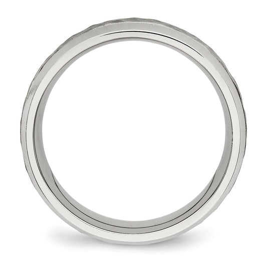 Stainless Steel Brushed Polished and Hammered 7.5mm Band Ring