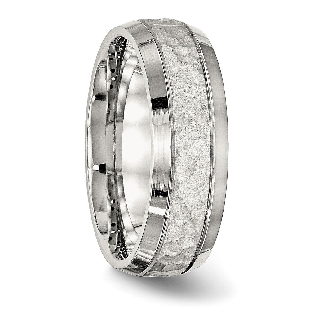 Stainless Steel Brushed Polished and Hammered 7.5mm Band Ring