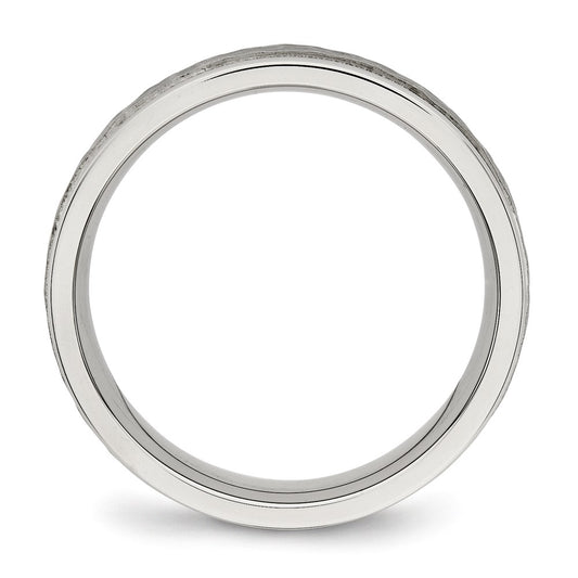 Stainless Steel Polished and Hammered 6mm Grooved Band Ring