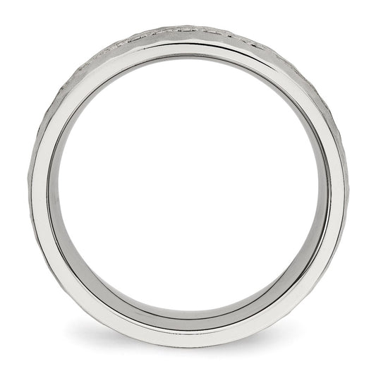 Stainless Steel Brushed and Hammered with Black CZ 7.5mm Band Ring