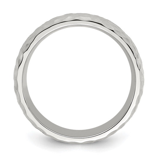 Stainless Steel Brushed and Polished Hammered 7.5mm Band Ring