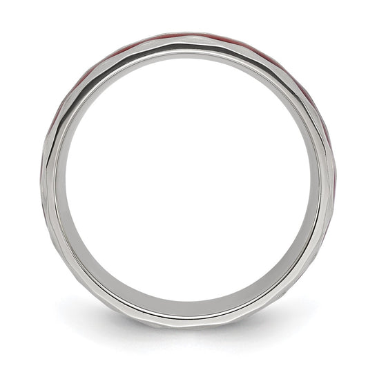 Stainless Steel Brushed and Hammered with Wood Inlay 8mm Band Ring