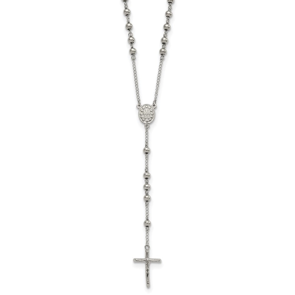 Stainless Steel Polished 6mm Beaded Rosary Necklace 29.5"
