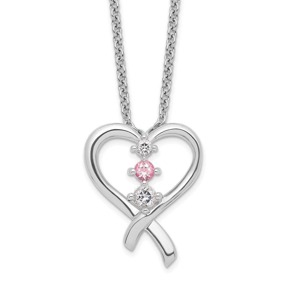 Sterling Silver Clear Pink Topaz Heart of Resilience Necklace 18"