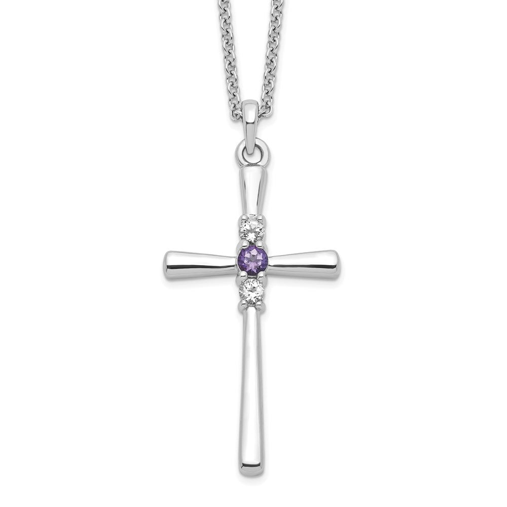 Sterling Silver White and Purple Topaz Faith Cross Necklace 18"