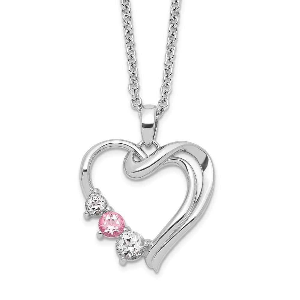 10K White Gold Clear Pink Topaz Heart of Healing Necklace 18"