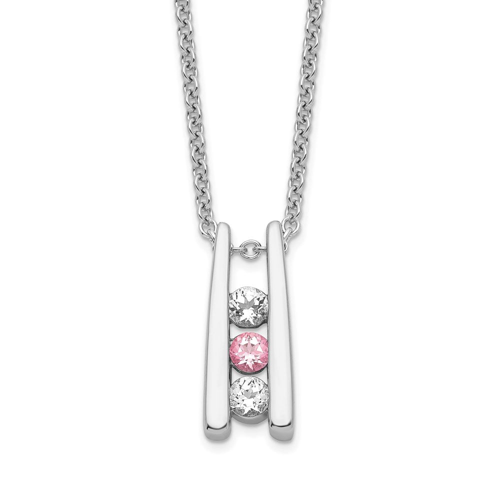 10K White Gold White and Pink Topaz Grateful Necklace 18"