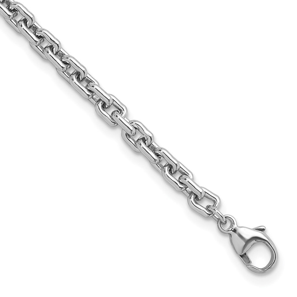 925 Sterling Silver 4mm Rhodium-plated Polished Beveled Cable Chain Bracelet 8 inch