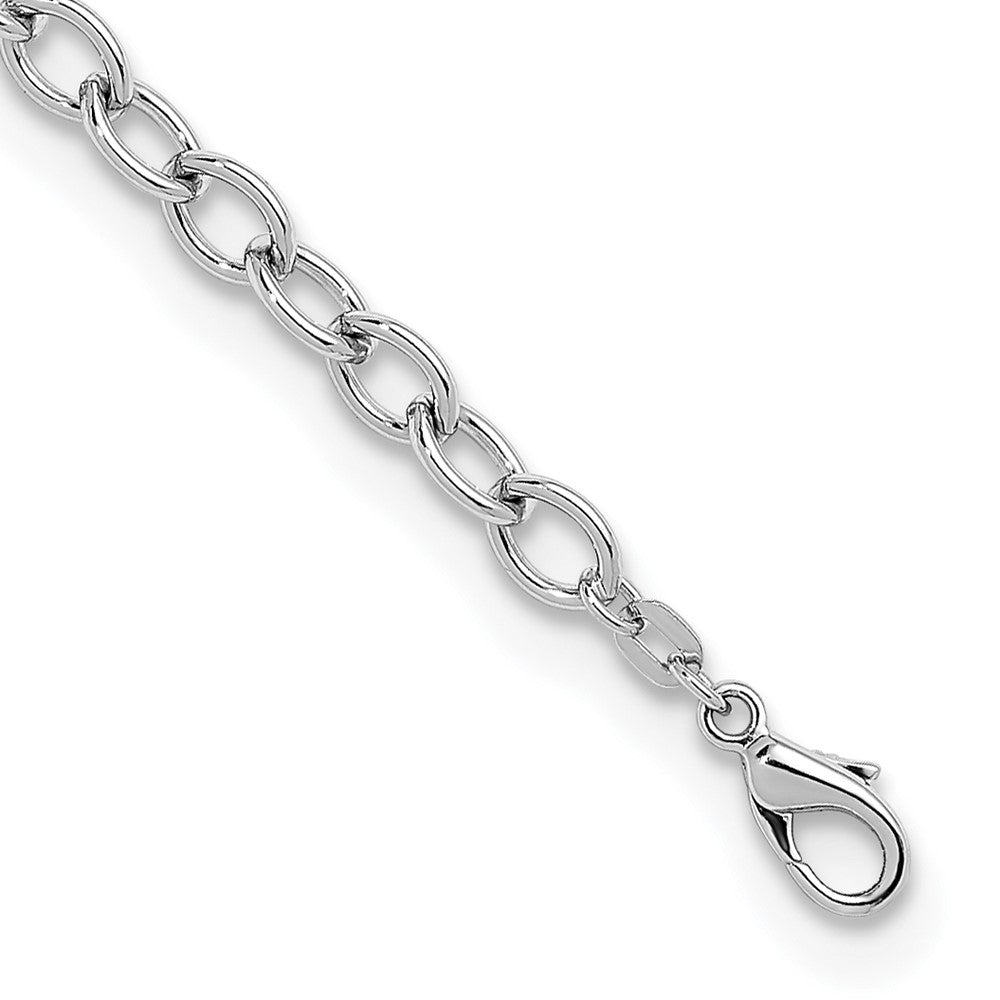 925 Sterling Silver 6mm Rhodium-plated Polished Oval Link Chain Bracelet 7.5 inch