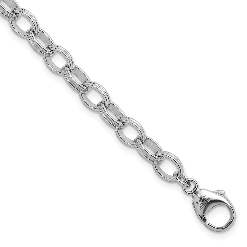 925 Sterling Silver 6.5mm Rhodium-plated Oval Link Bracelet 7.5 inch