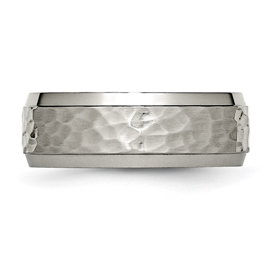 Titanium Polished and Hammered 8mm Beveled Edge Band Ring