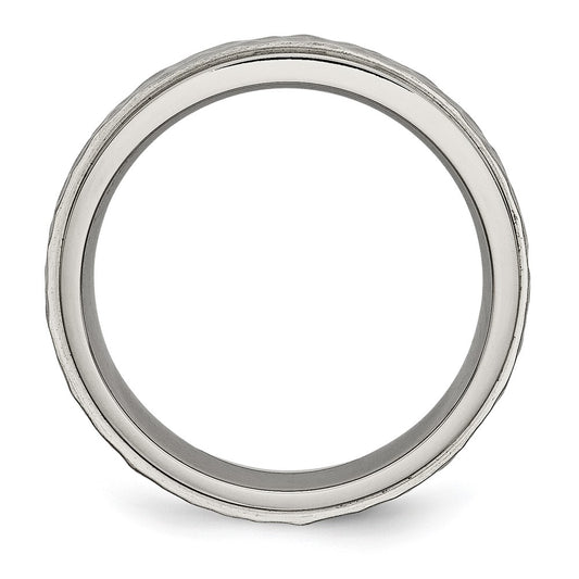 Titanium Polished and Hammered 6mm Ridged Edge Band Ring