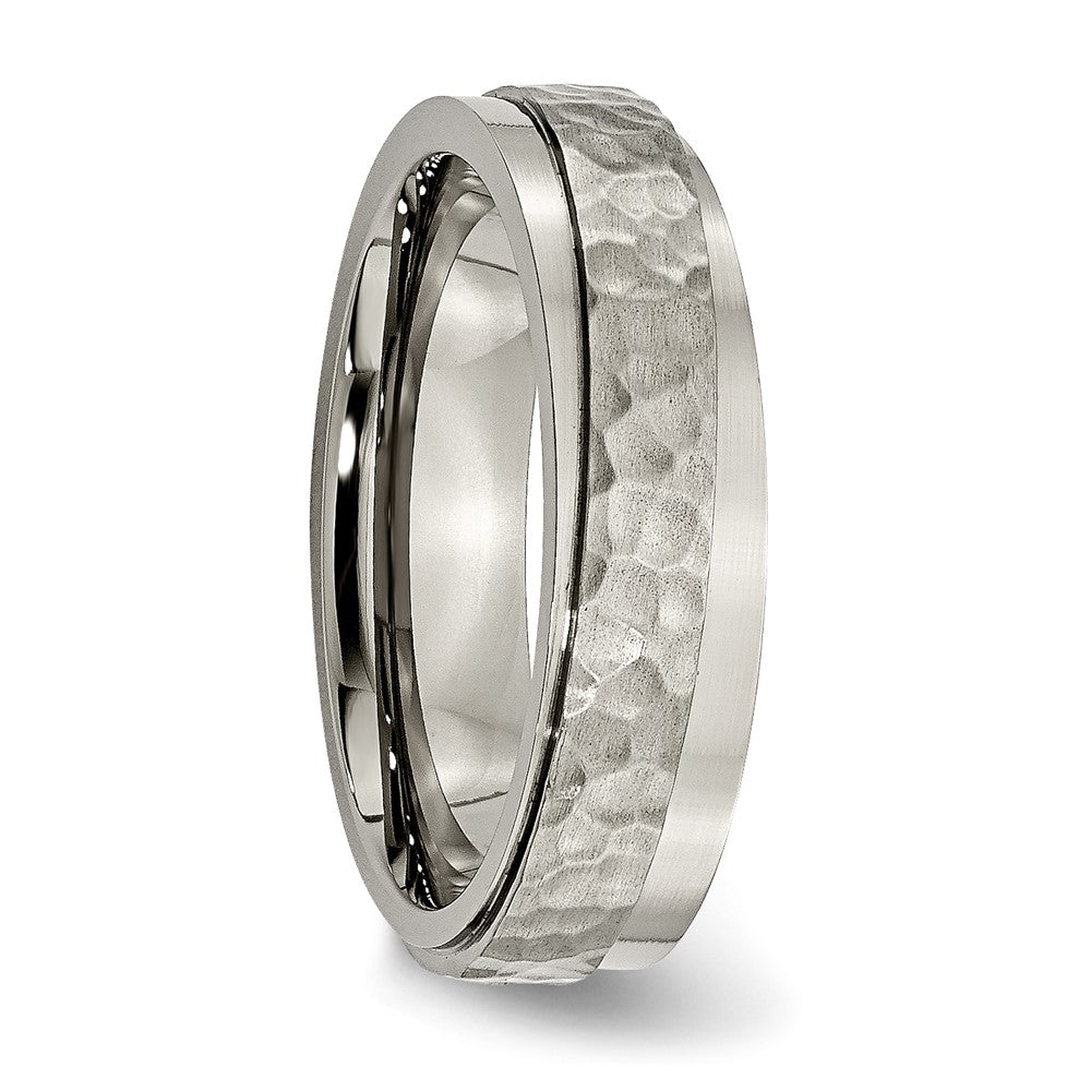 Titanium Polished and Hammered 6mm Ridged Edge Band Ring