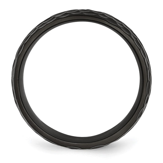 Titanium Brushed and Polished Hammered Black IP-plated 8mm Band Ring