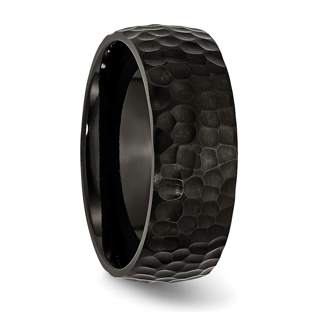 Titanium Brushed and Polished Hammered Black IP-plated 8mm Band Ring