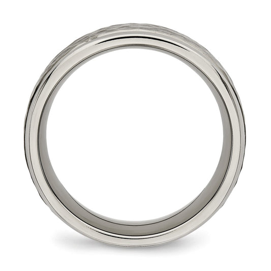 Titanium Polished with Satin Hammered Center 8mm Grooved Band Ring