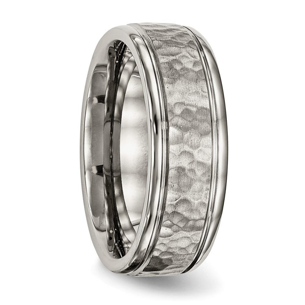 Titanium Polished with Satin Hammered Center 8mm Grooved Band Ring