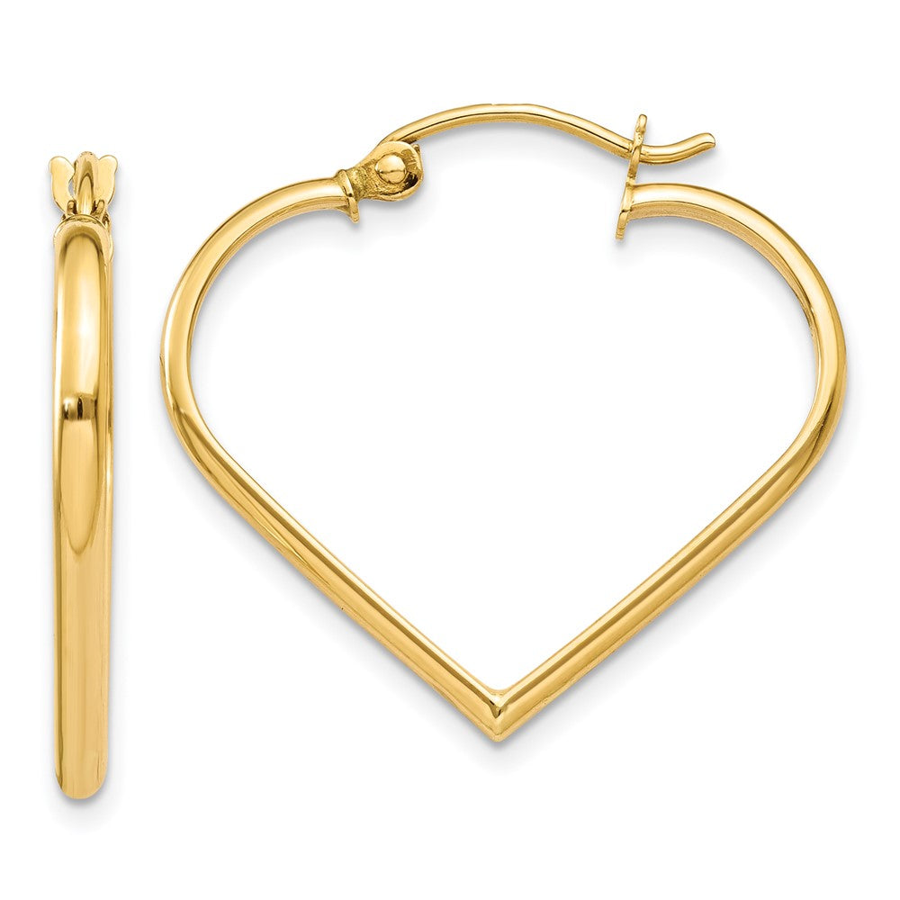 14k Yellow Gold Polished 2mm Heart Hoop Earrings