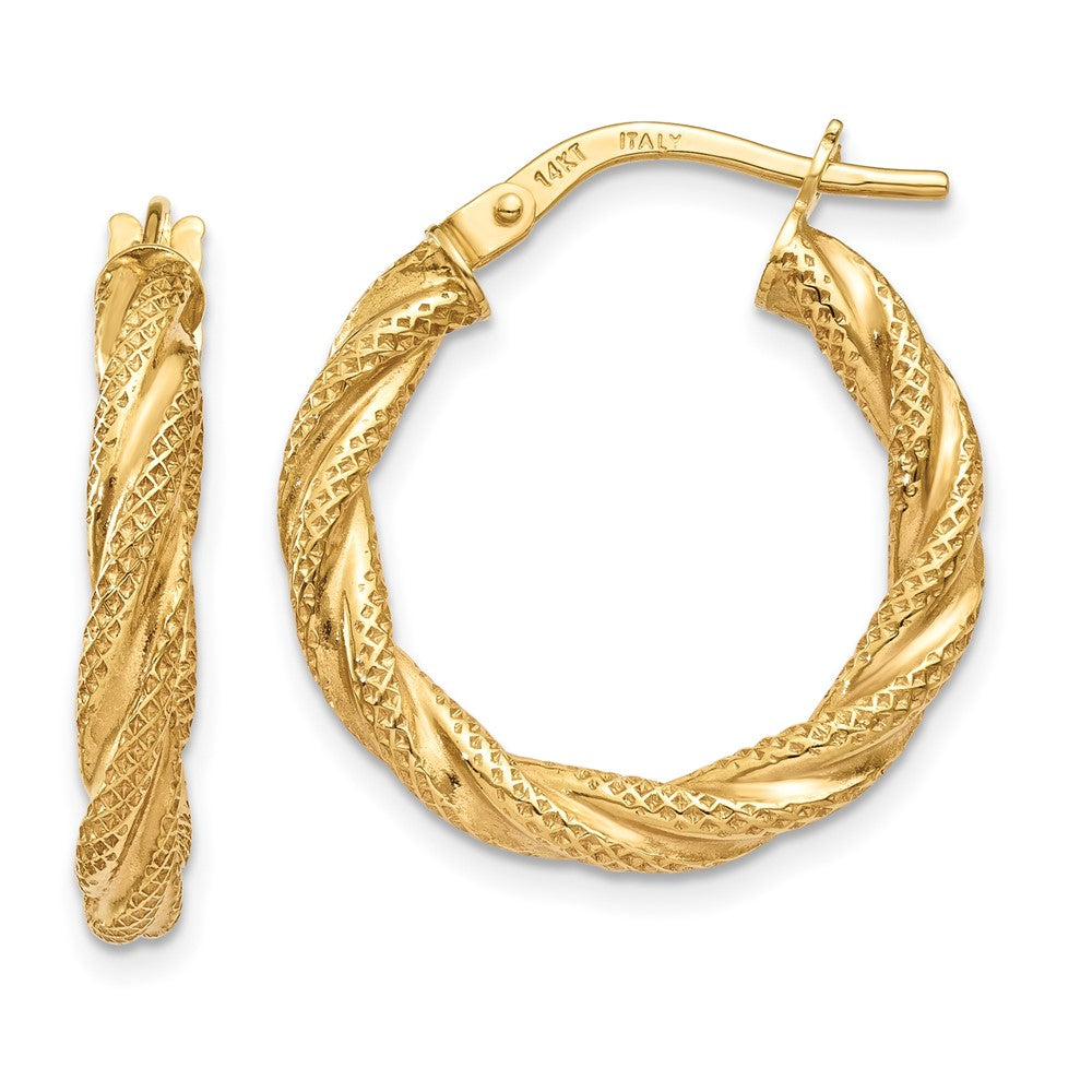 14k Yellow Gold Twisted Textured Hoop Earrings