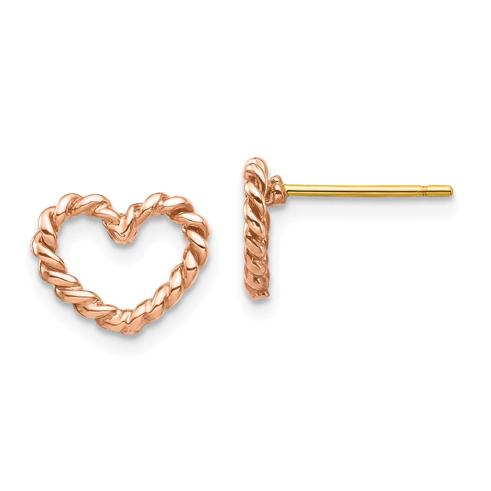 14K Rose Gold Polished Twisted Heart Stud Earrings