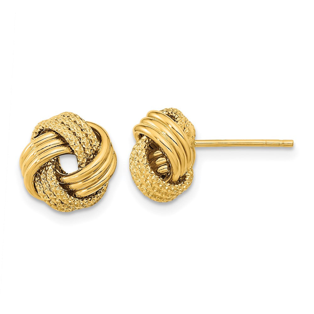 14k Yellow Gold Polished Textured Love Knot Stud Earrings