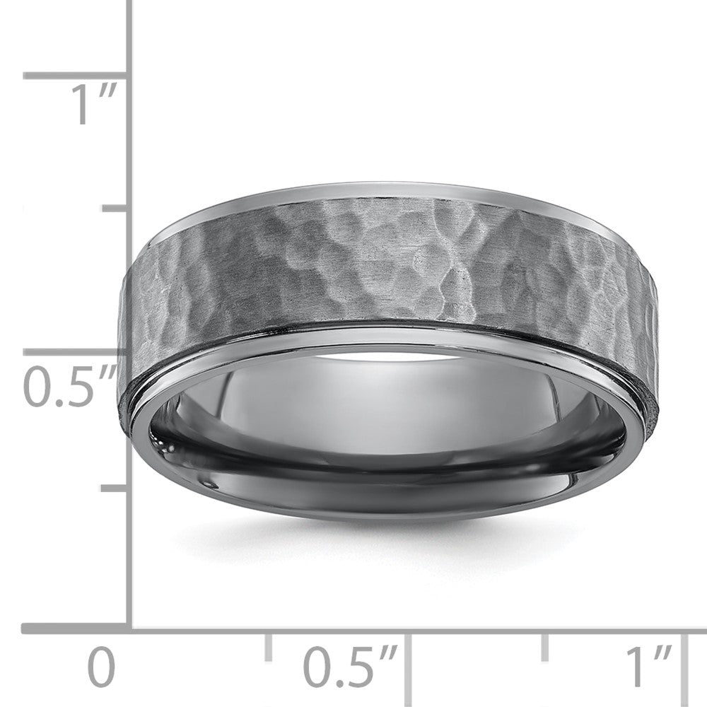 Tantalum Brushed and Polished Hammered Center 8mm Beveled Edge Band Ring