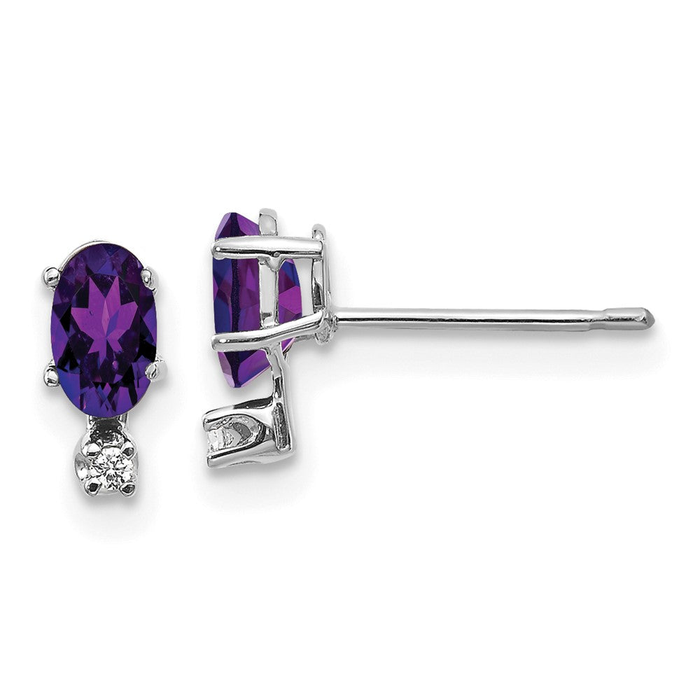 14k Gold Diamond & Amethyst Birthstone Stud Earrings