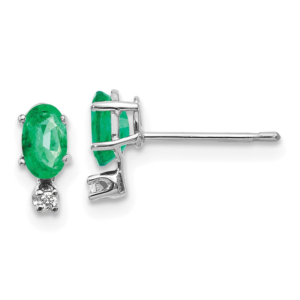 14K White Gold Diamond and Emerald Birthstone Stud Earrings