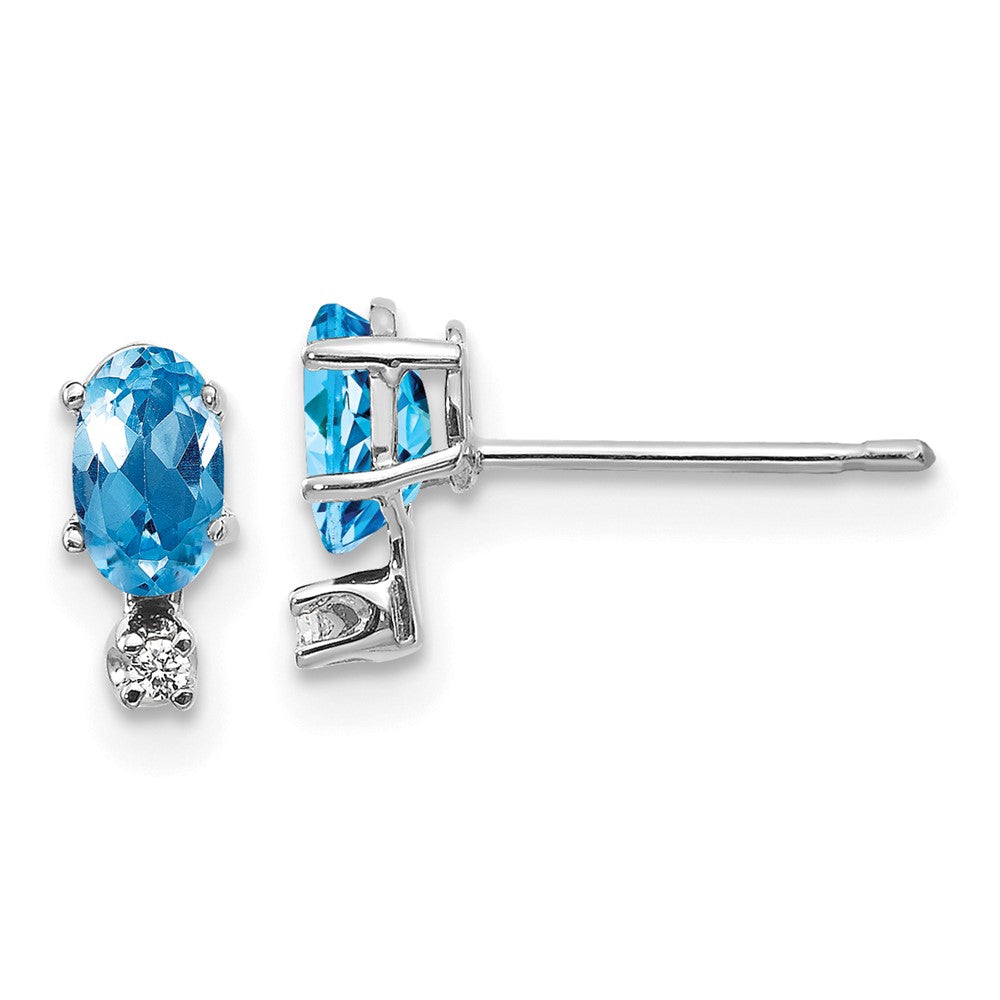 14k Gold Diamond & Blue Topaz Birthstone Stud Earrings