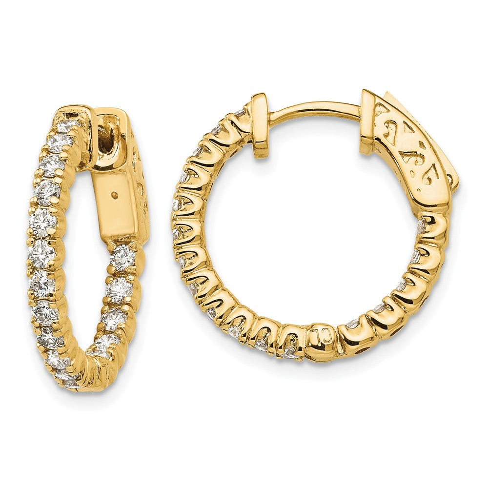 14k Yellow Gold 1 carat Lab Grown Diamond Patented Safety Clasp In and Out Hoop Earrings VS, DE
