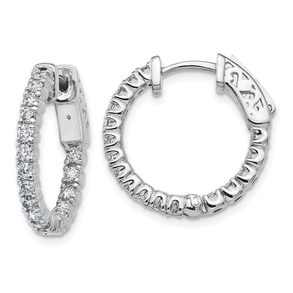 14k White Gold 1 carat Lab Grown Diamond Round In and Out Safety Clasp Hoop Earrings VS/SI G