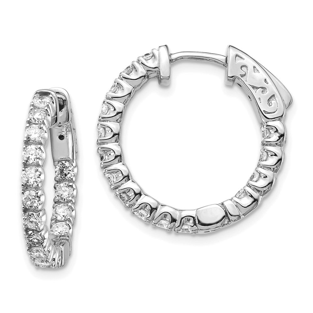 14k White Gold 1 1/2 carat Lab Grown Diamond Round In and Out Hoop Earrings VS/SI, G